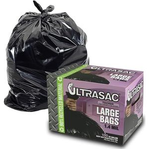Aluf Plastics Ultrasac 792763 professionele vuilniszakken, robuust, 100 liter, 99,1 cm lang x 83,8 cm breed, 100 stuks, zwart