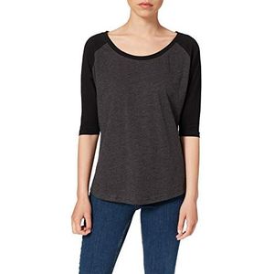 Build Your Brand Dames T-Shirt Contrast Raglan 3/4 in vele kleuren XS tot 5XL, carbon/zwart