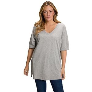 Ulla Popken T-shirt basique en V pour femme, Mélange de gris clair., 60-62