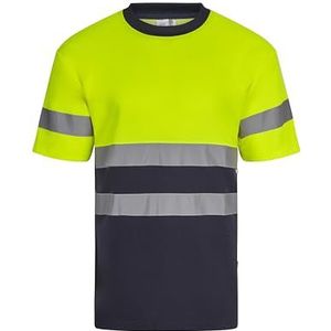 VELILLA Tweekleurig katoenen T-shirt met korte mouwen Hoge zichtbaarheid tweekleurig katoenen T-shirt Uniseks, marineblauw/fluorescerend geel