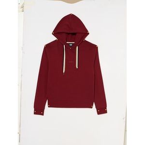 BOSS Sweat à capuche à rayures CP pour femme, rouge foncé 601, L, Rouge foncé 601, L