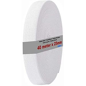 HIMRY KXB5006 Rubberen band, 40 m x 25 mm breed, voor ondergoed, elastiek, plat elastiek voor naaien, knutselen, breien, wit, 40 m x 25 mm
