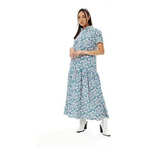 Liquorish Maxi-jurk voor dames, met bloemenpatroon, oversized, casual, lang, Wit.