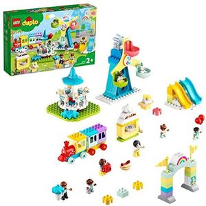 LEGO 10956 DUPLO Town Pretpark, Kermis & Trein Speelgoed voor Peuters van 2 Jaar Oud met Carrousel & Reuzenrad
