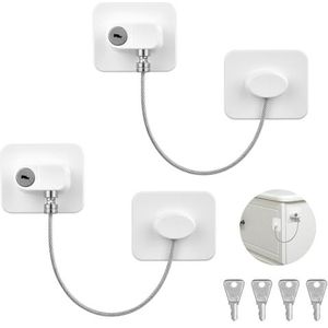 AiQInu Set van 2 koelkastsloten zonder boren voor kinderen, met 4 sleutels, voor koelkasten, wasmachines, kasten, ramen