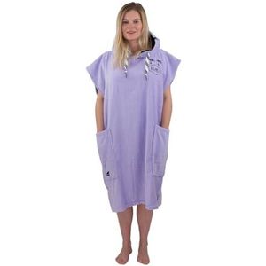 ALL-IN Flash Poncho met korte mouwen voor heren, surfen, bad en strand, badstof, velours, 380 g/m², 100% katoen, capuchon en 2 zakken, één maat, paars