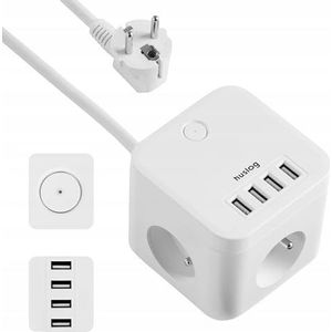 Huslog Stekkerdoos met 4 USB-poorten, 3 stopcontacten, 1,5 m kabel, zwart (wit)