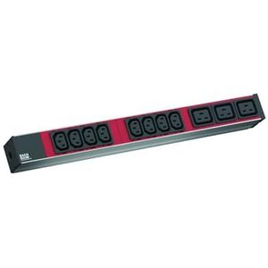 Bachmann 800.2332 energieverdeler 1U, zwart, rood 11 AC-uitgangen - energieverdelingseenheden (basic, 1U, aluminium, zwart, rood, 11 AC-uitgangen, C13-koppelaar, C19-koppeling)