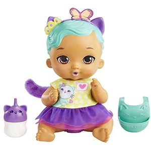 My Garden Baby HHL22 Babypop kitten drinkt en plast (30 cm) en accessoires, met herbruikbare luier, slabbetje en fles, speelgoed voor kinderen, vanaf 3 jaar