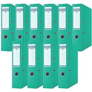 DONAU 10 stuks hoogwaardige brede mappen, A4-7,5 cm, turquoise, kunststof hoes, karton, kantoormap, ringband, groen