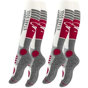 VCA 2 paar functionele ski-sokken voor dames, skisokken met speciale bekleding, wolwit/grijs/rood, 39-42 EU