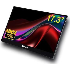 Verbatim PMT-17 draagbare monitor met touchscreen, 17,3 inch 1080P Full HD @ 60Hz, HDMI/Type-C/USB-C voor laptop/pc/Mac/PS3/4/5/Xbox/telefoon, werkt met Windows, Mac OS en Android