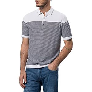 Pierre Cardin Gestreept gebreid poloshirt, Briljant wit