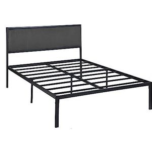 HOMYLIN Metalen dubbel bedframe met gevoerde rugleuning Modern zwart suède hoofdeinde geschikt voor volwassenen/tieners