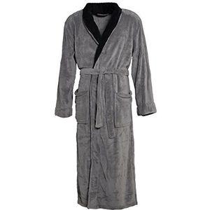 CelinaTex Nevada badjas voor dames of heren met sjaalkraag, fleece stof, zacht, pluizig en comfortabel, tweekleurig, antraciet/zwart