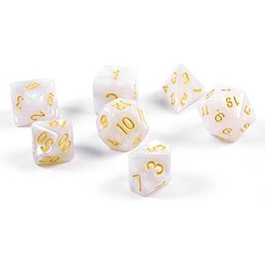 7 veelvlakkige dobbelstenen voor rollenspellen en tafelspellen in wit met tas