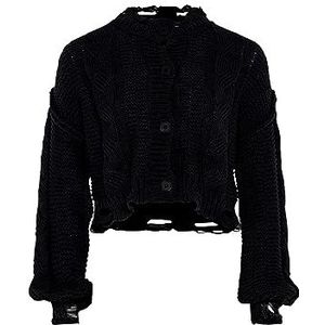 gaya Cardigan en tricot simple boutonnage pour femme avec déchirures irrégulières et bords ouverts Noir Taille XL/XXL, Noir, XL