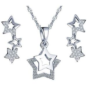 Sterrenketting van 925 zilver, hanger voor dames, meisjes, diamanten ster oorring, zirkonia, sieradensets, zilver, kerstcadeau, verjaardag, sterling zilver, zirkonia, Sterling zilver, Zirkonia