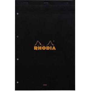 RHODIA 206009C notitieblok nr. 20 zwart – A4+ – gelinieerd – 80 vellen afneembaar – 4 gaten gaten – wit papier 80 g – envelop van gecoate kaart zacht en robuust – Basics