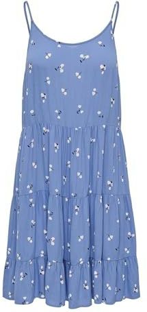 ONLY Onlmaj Life S/L Aop Short Dress Wvn Noos zomerjurk voor dames, Blauw