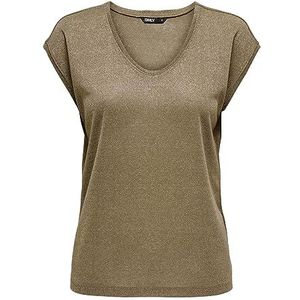ONLY Dames Onlsilvery S/S V Neck Lurex Top Jrs Noos T-shirt, Falcon/details: toon in lurex