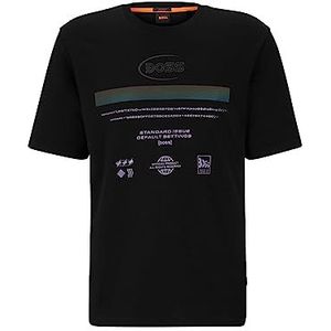 BOSS T-shirt Teiridescent Relaxed-Fit en jersey de coton avec illustration saisonnière, Noir 1, XXL