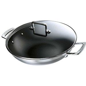 Le Creuset Wok met glazen deksel LE CREUSET Ø 30 cm, roestvrij staal, 3-laags, inhoud 4,3 l, zilverkleurig, 96201130001000