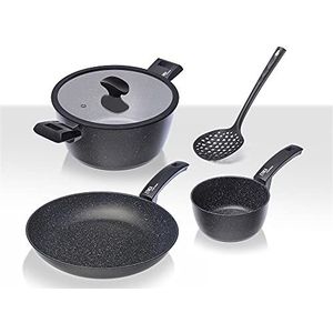 Moneta Etnea starterbatterij 5-dlg: pan 24 cm, pot 2 handgrepen 20 cm met deksel, pot 16 cm en nylonschuim