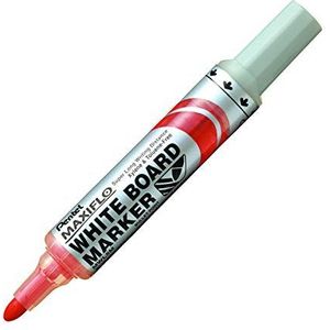Pentel Maxiflo whiteboard-marker, droog afwisbaar, grote ronde punt, vloeibare inkt, rood, 12 stuks