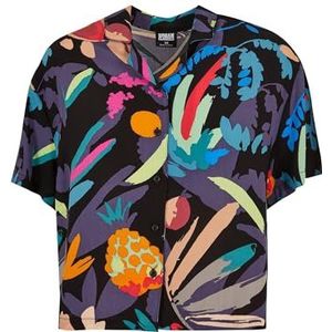 Urban Classics Dameshemd Viscose Resort - Bloemenblouse - Hawaiiaans overhemd in 4 kleuren - XS - 5XL, Blackfruity