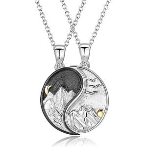 REDSUN Yin Yang Halsketting van 925 sterling zilver met BBF zon en maan hanger voor dames, heren, vrienden, koppels, sterling zilver, Sterling Zilver Lak Sterling zilver