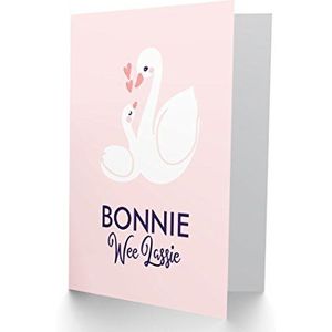Bonnie Wee Lassie wenskaart voor meisjes, motief zwanen, zwart