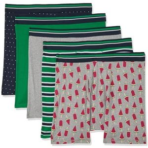 Amazon Essentials Set van 5 boxershorts voor heren, gestippeld, groen, grijs gemêleerd, popsicle, strepen, maat L