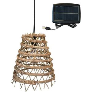 ZAKARI SOLAR zonne-hanglamp van dadelpalmvezel met net- en zonne-hybride kabel, 5 m lang