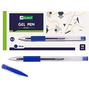 D.RECT | Office 2603 | gelpen | 12 stuks gelpennen met rubberen grip | blauwe pen | zeer fijne punt 0,5 mm