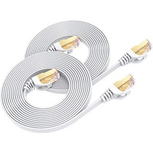 Cat7 Ethernet-kabel 1 m 2 stuks, BUSOHE High Speed ​​Flat Gigabit RJ45 Lan-netwerkkabel, 10 Gbps 600 Mhz Internet-patchkabel voor switch, router, modem, patchpaneel, pc (wit)