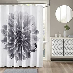 Madison Park Norah douchegordijn van katoen, realistisch bloemenpatroon, badkamerdecoratie, machinewasbaar, 183 x 183 cm, grijs