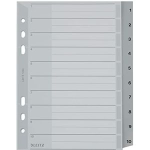 Leitz Register A5 - omslag van karton en 10 kunststof tabbladen genummerd 1-10, grijs, 12850000