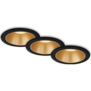 Briloner - Set van 3 led-inbouwlampen voor badkamer, inbouwlampen, verzonken led, IP44 spatbescherming, zwart - goud, 95 x 54 mm
