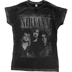 Nirvana Faded Faces T-shirt voor dames, korte mouwen, zwart, S, 100% katoen, regular/standaard pasvorm, zwart.