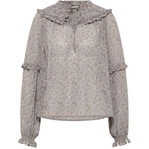 Dreimaster damesblouse, beige/blauw, L, beige/blauw