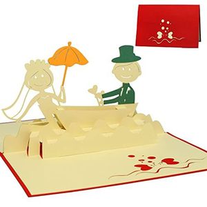 LIN - Pop-upkaarten - bruiloftskaarten, huwelijksuitnodigingen, 3D-kaarten - Valentijnsdag, wenskaarten, bruiloft, bruidspaar in de boot