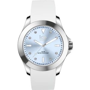 Ice-Watch - ICE Steel White Pastel Blue - Wit dameshorloge met siliconen armband - 020380 (Medium), Wit., riem