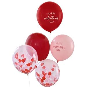 Ginger Ray Valentijnsdag ballonnen set in roze rood met confetti