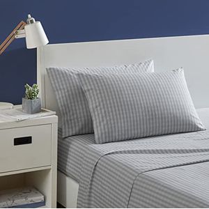 Nautica - Queen-size beddengoed van katoen-perkal, schoon en fris, licht en ademend (grijs geruit, Micha, groot bed)