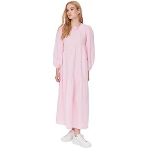 Trendyol Robe maxi A-line tissée régulière modeste pour femme, poudre, 68