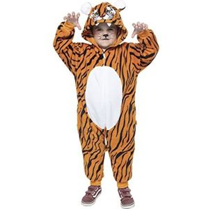 Rubies Uniseks tijgerkostuum voor jongens en meisjes, overall met capuchon met tijgerkop en staart, origineel, ideaal voor Halloween, Kerstmis, carnaval en verjaardag.