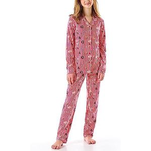 Schiesser Pyjama met knopen van biologisch katoen, maat 140-176, pijamaset voor meisjes, Roze