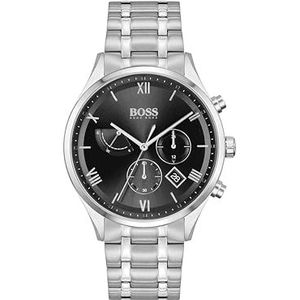 BOSS Herenhorloge chronograaf kwarts met zilverkleurige roestvrijstalen armband - 1513891, zwart, zwart., Armband