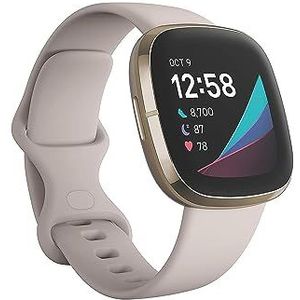 Fitbit Sense Advanced roestvrijstalen smartwatch met hulpmiddelen voor hartgezondheid, stressmanagement en huidtemperatuurtrends, maanwit/goud